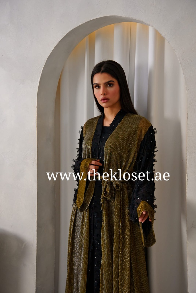 Golden & black ruffles sheer Abaya