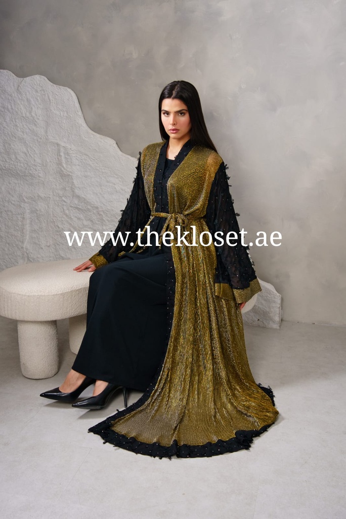 Golden & black ruffles sheer Abaya