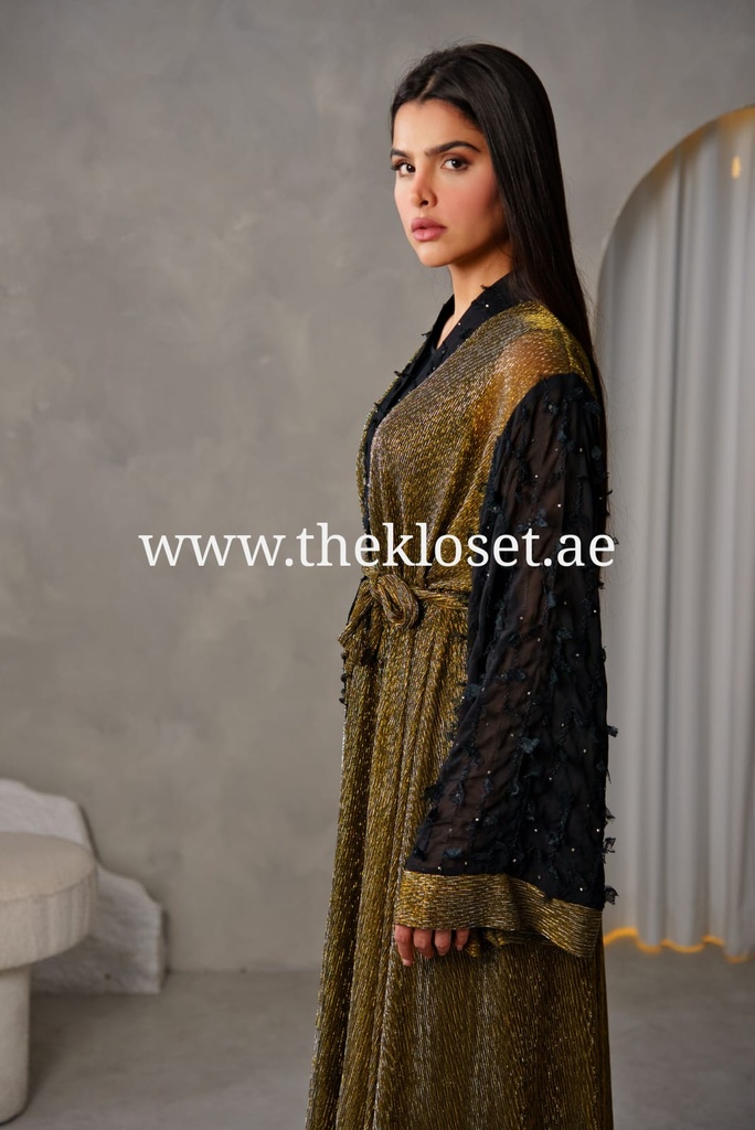 Golden & black ruffles sheer Abaya