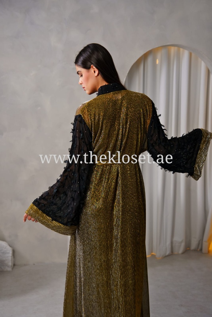 Golden & black ruffles sheer Abaya