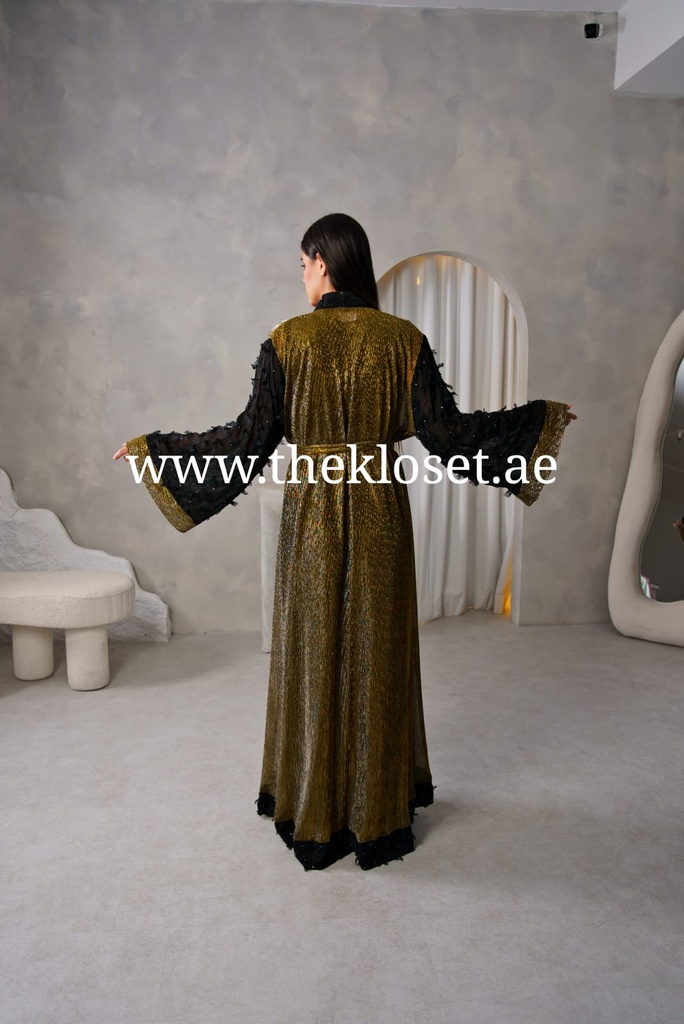 Golden & black ruffles sheer Abaya