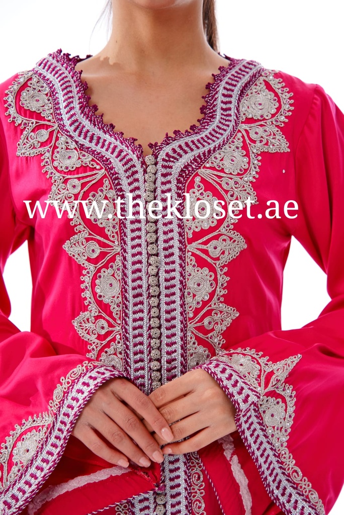 Elegant Fuchsia Pink Long Dress Adorned with Stunning Embroidery