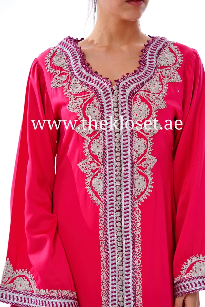 Elegant Fuchsia Pink Long Dress Adorned with Stunning Embroidery