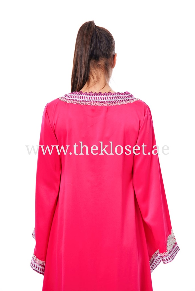 Elegant Fuchsia Pink Long Dress Adorned with Stunning Embroidery