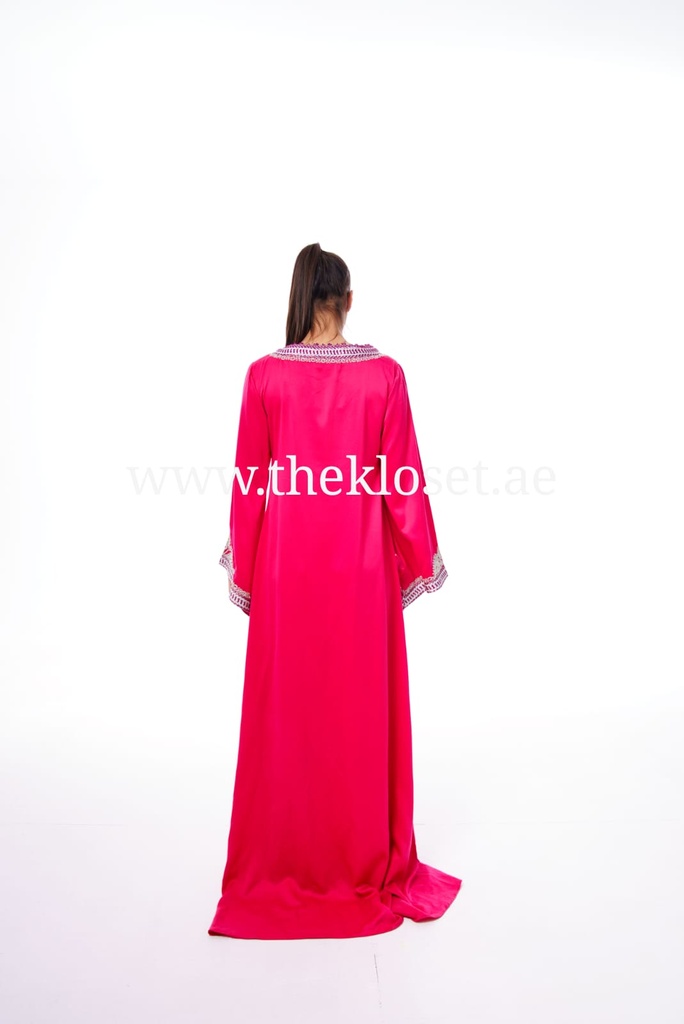 Elegant Fuchsia Pink Long Dress Adorned with Stunning Embroidery