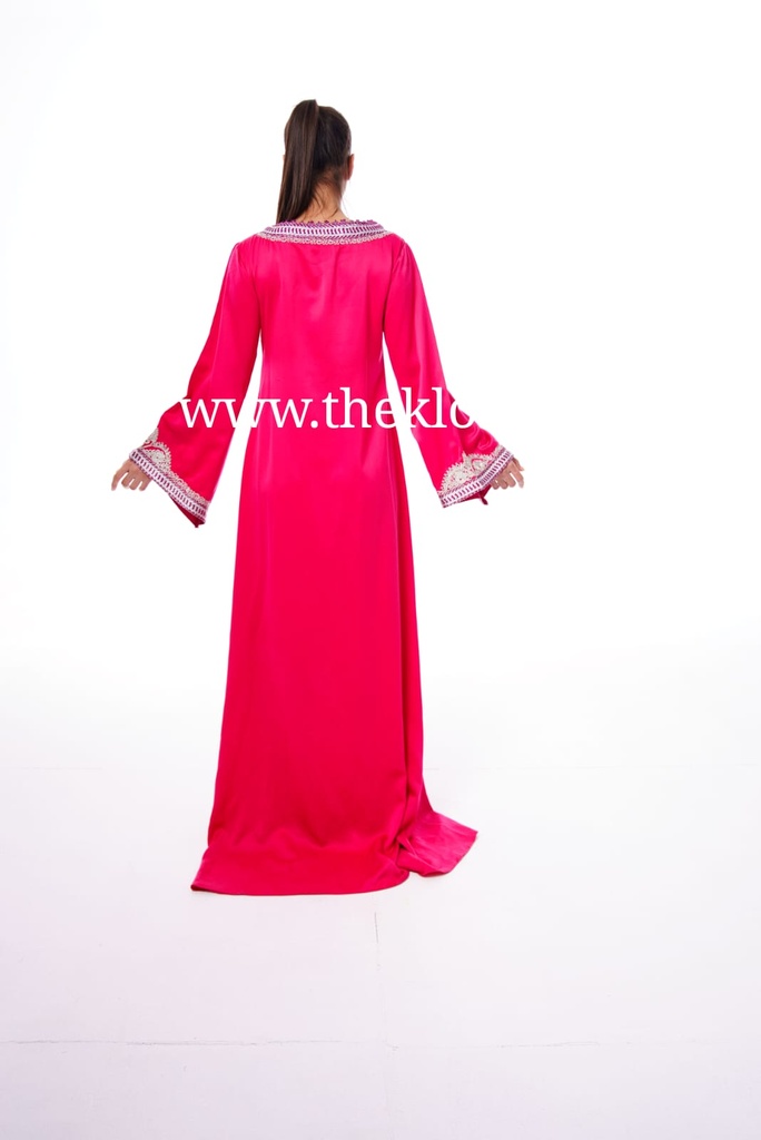 Elegant Fuchsia Pink Long Dress Adorned with Stunning Embroidery