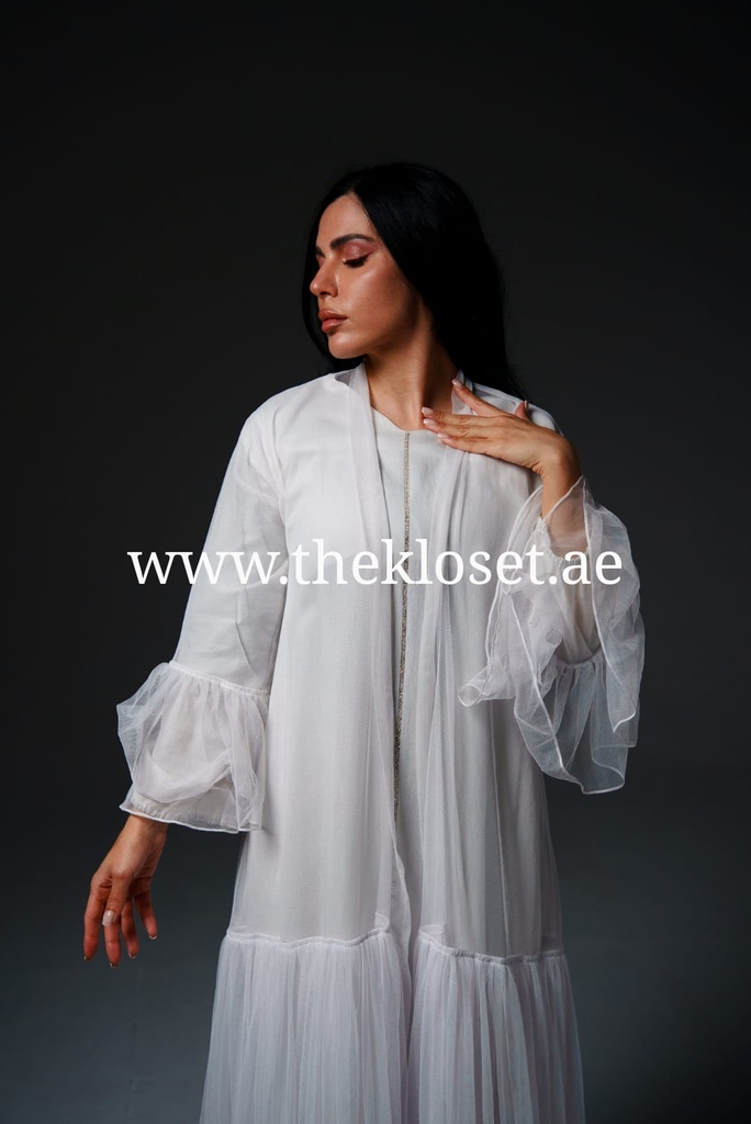 White sheer mesh Abaya