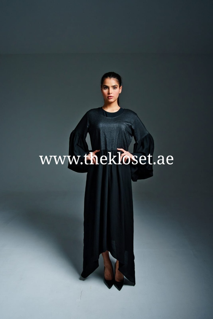 Two fabrics Plain closed black Abaya