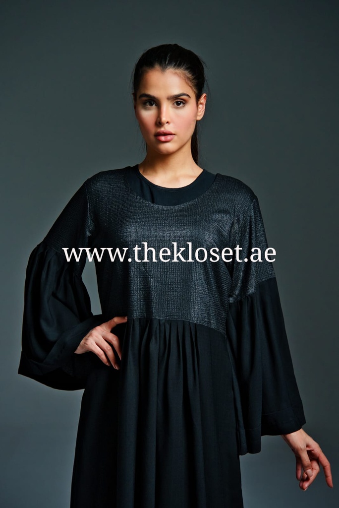 Two fabrics Plain closed black Abaya