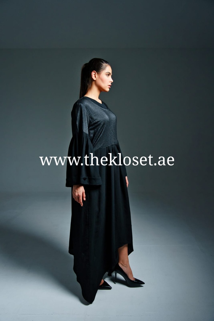 Two fabrics Plain closed black Abaya