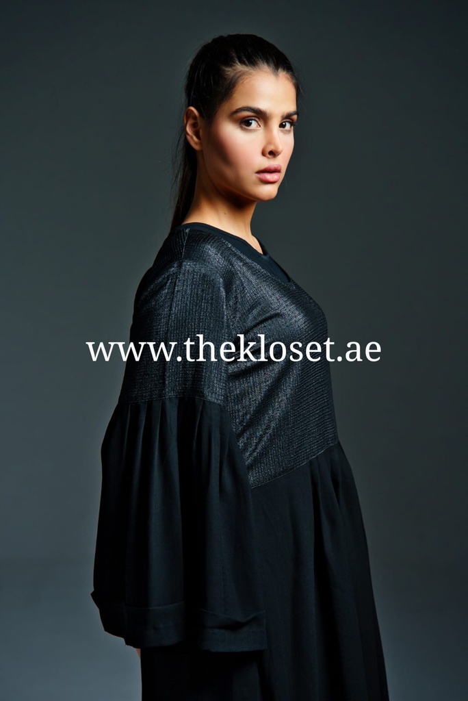 Two fabrics Plain closed black Abaya