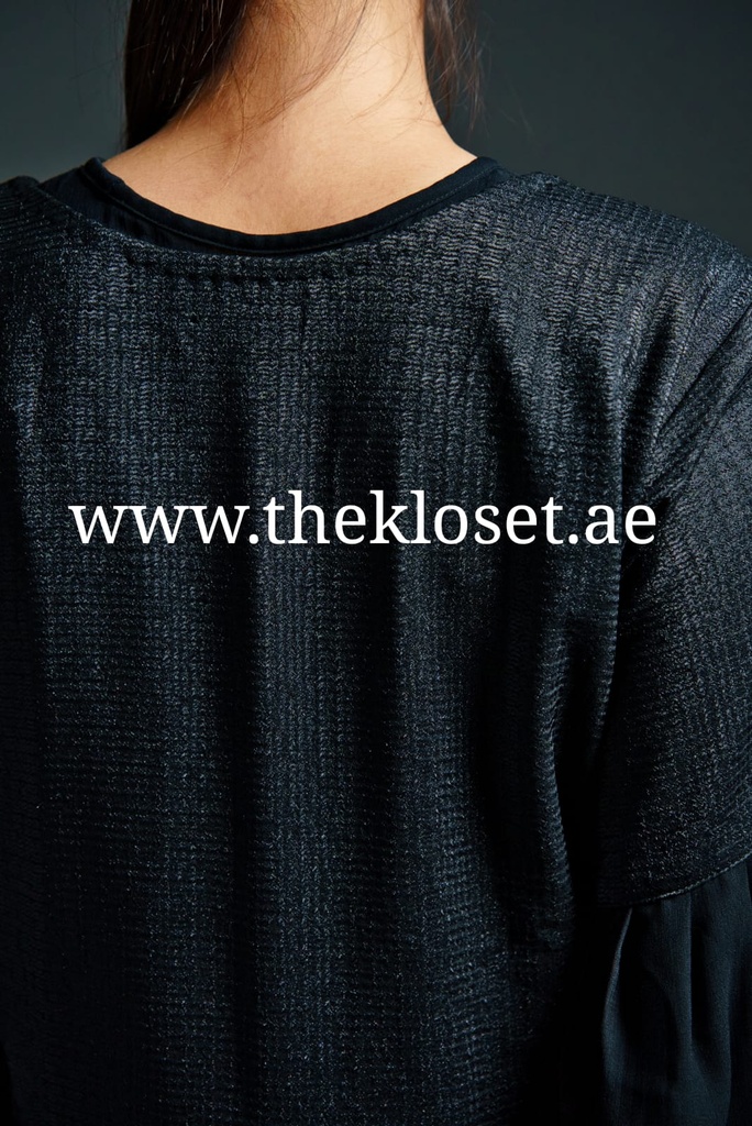 Two fabrics Plain closed black Abaya