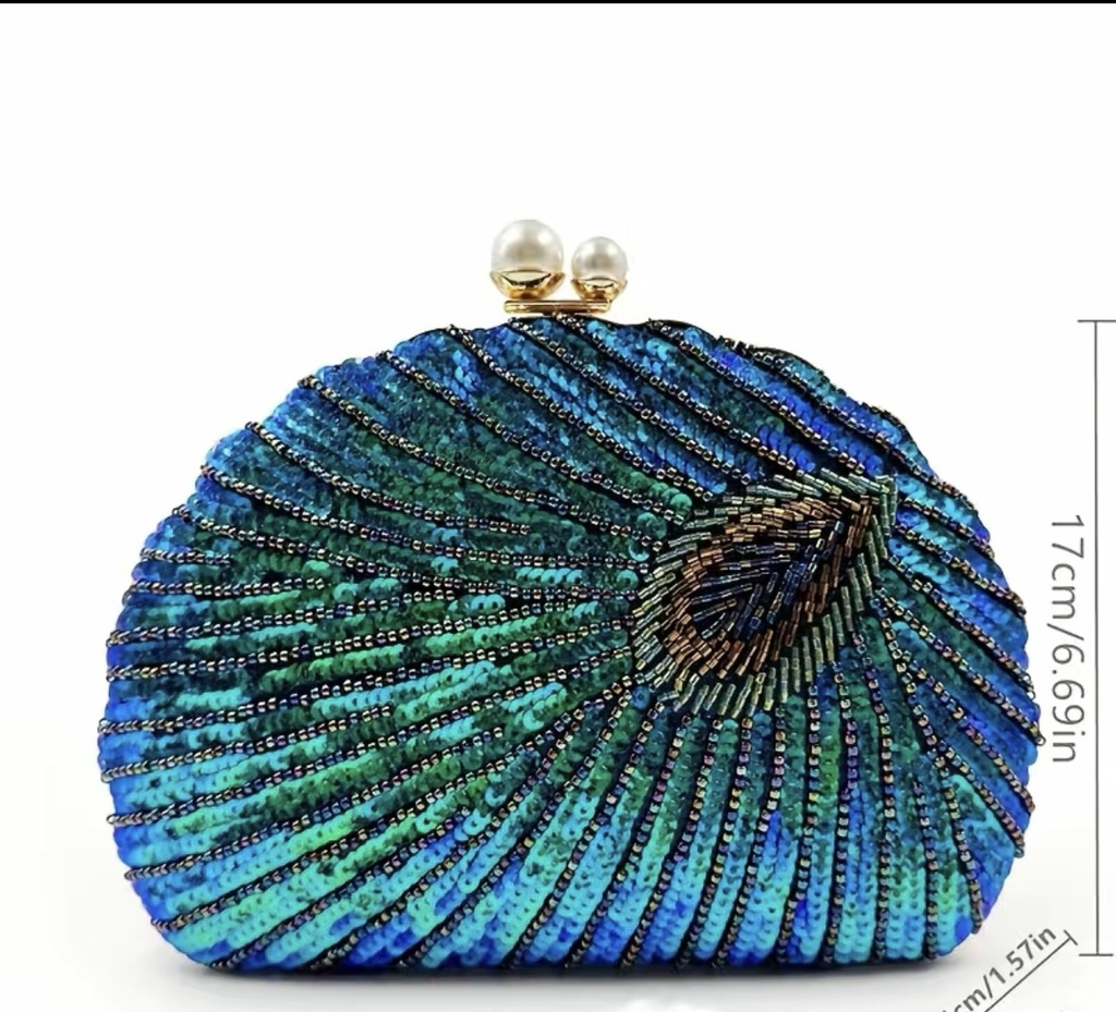 Sequins Peacock Design Clutch