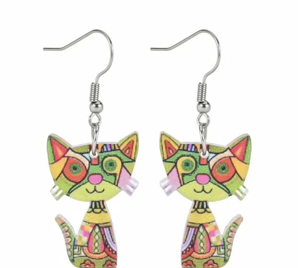 Multicolor Cat Acrylic Earrings