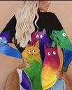 Colorful Cat Print Casual Shirt