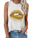 Golden Lip Print Crew Neck Tank Top