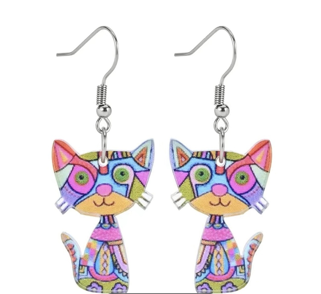 Multicolor Cat Acrylic Earrings