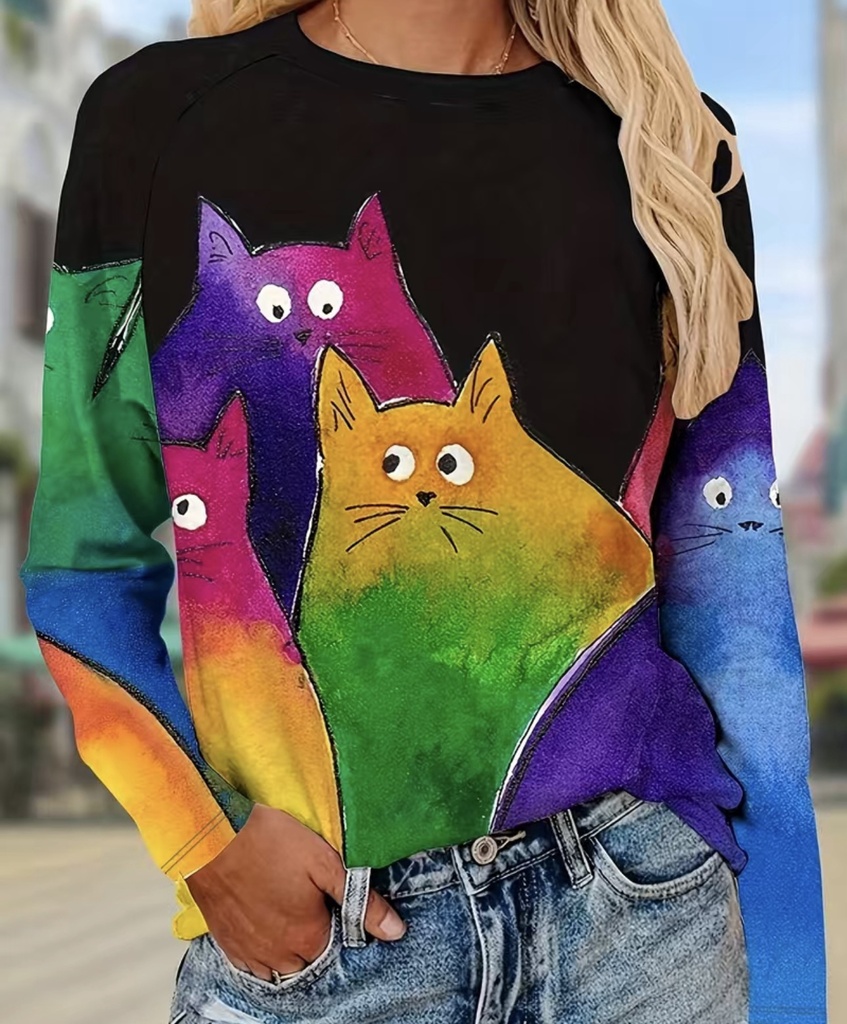 Colorful Cat Print Casual Shirt