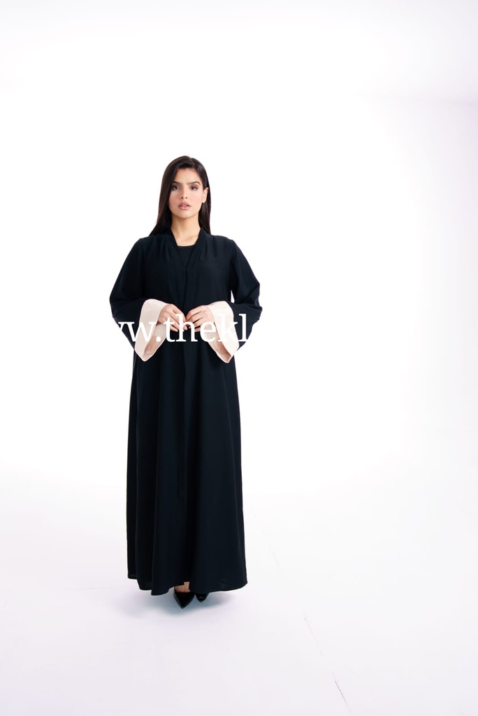 Silky black with beige cuffs Abaya