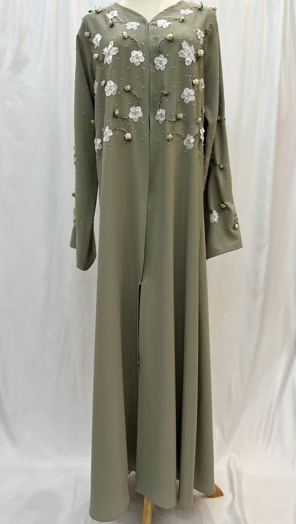 Floral Pale Green Abaya