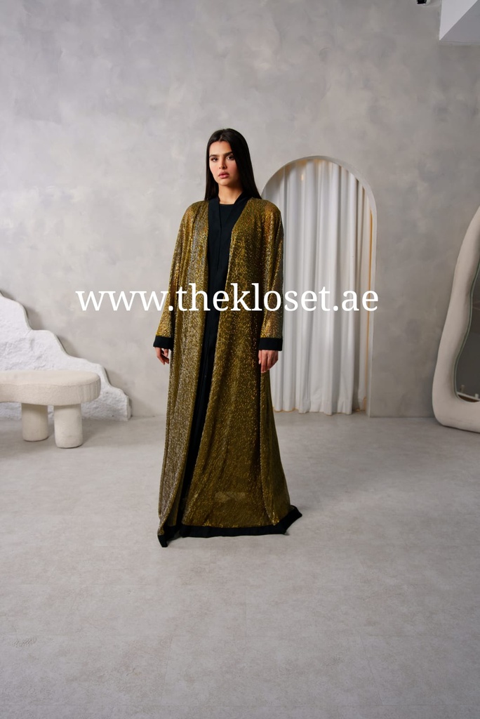 Pearls Golden black Abaya