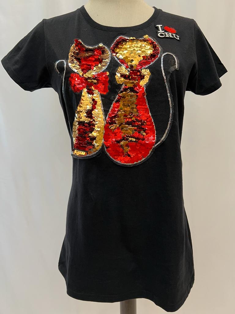 Black Sequins Cats & I ❤️CHU T Shirt