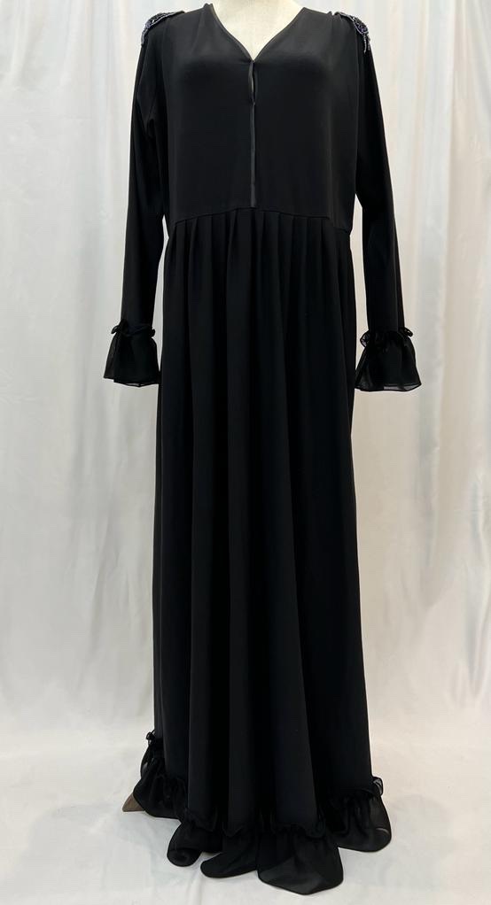 Shoulder beaded ruffles closed abaya