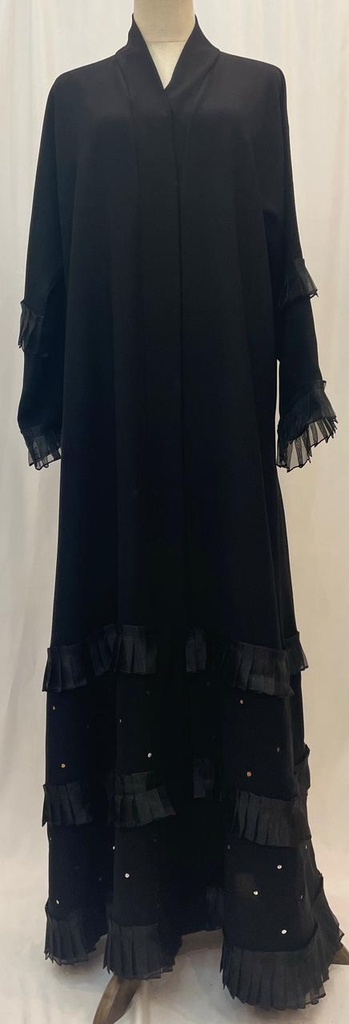 Sequins ruffles black Abaya