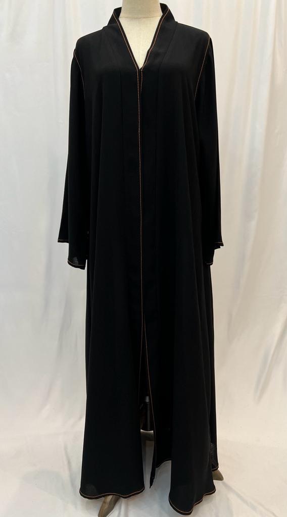 Burgundy stitching black Abaya