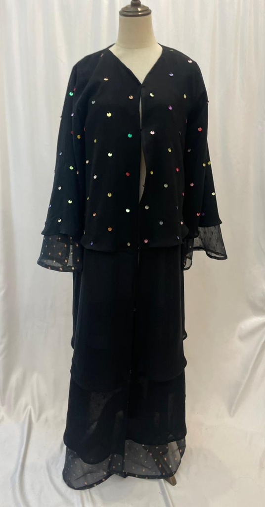 Sheer colorful beads black Abaya
