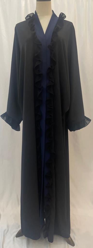 Navy Blue ruffles black Abaya