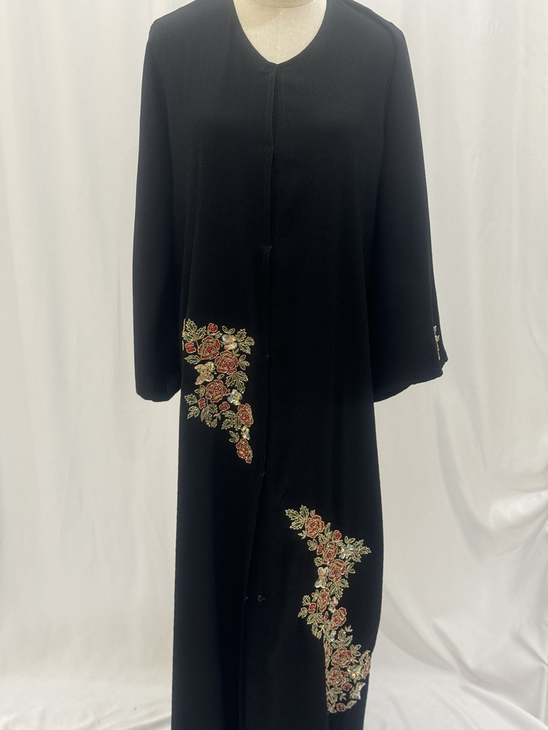 Beaded red floral black Abaya