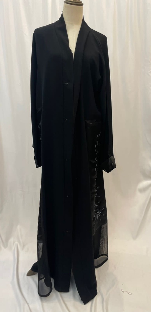 Beads silk and sheer black Abaya