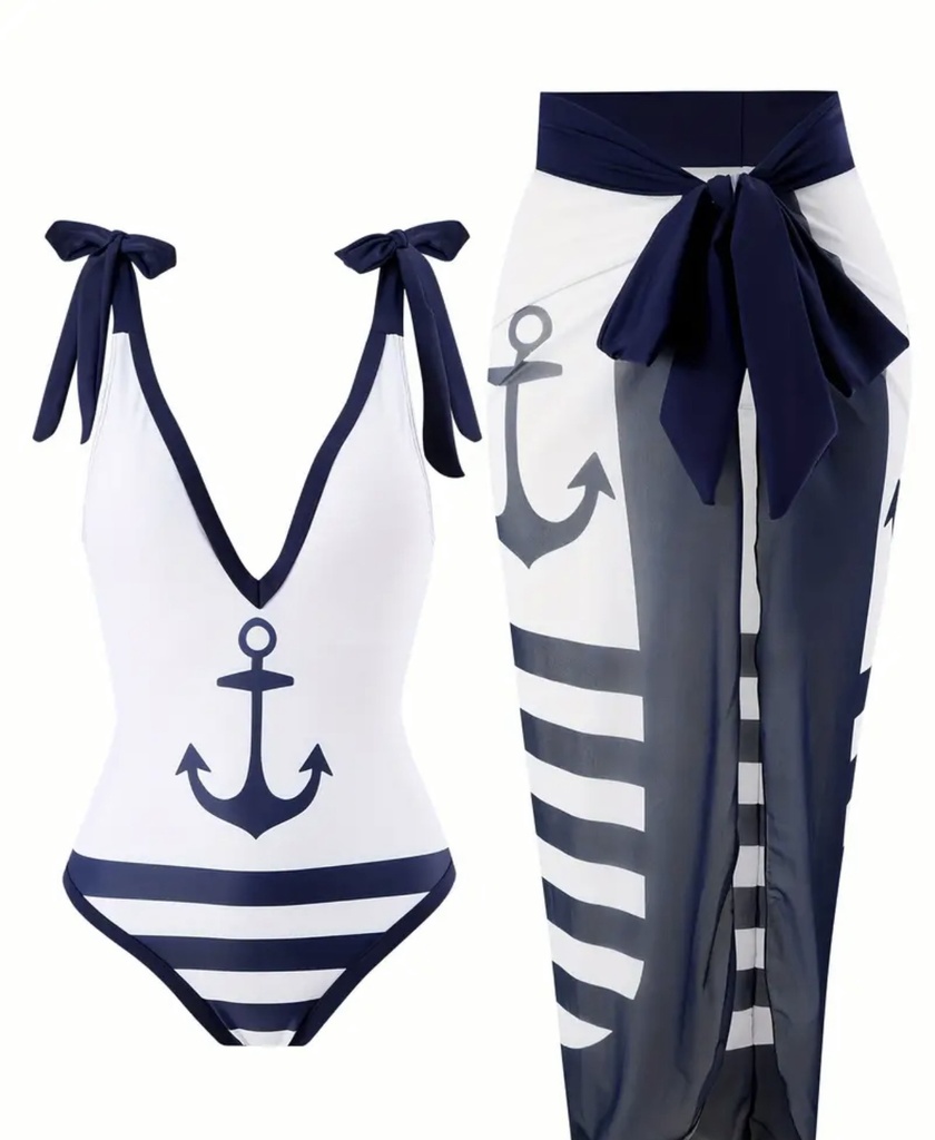 Hook & Striped Swimsuit Set