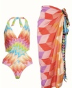Modern Geometric Print Two-Piece Swimsuit Set