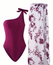 Chic Burgundy One-Shoulder Swimsuits 