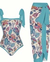 Women's Two-Piece Swimsuit Showcasing a Sophisticated Blue Floral Print