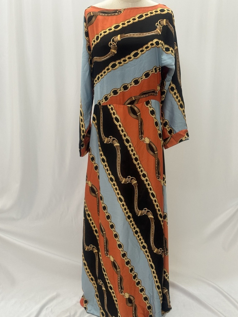 Silky belts & chains print dress