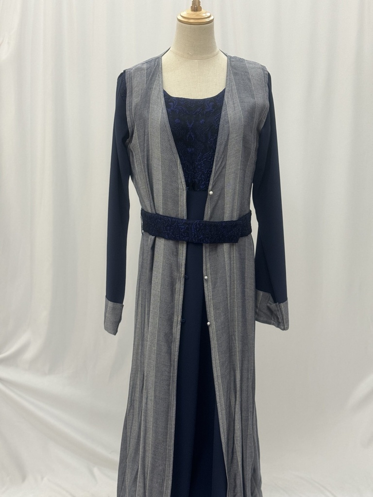 Navy Blue & grey stripes dress & Abaya