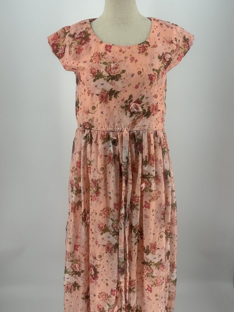 Elegant  Dress with 3D Floral  with Hidden Belt 