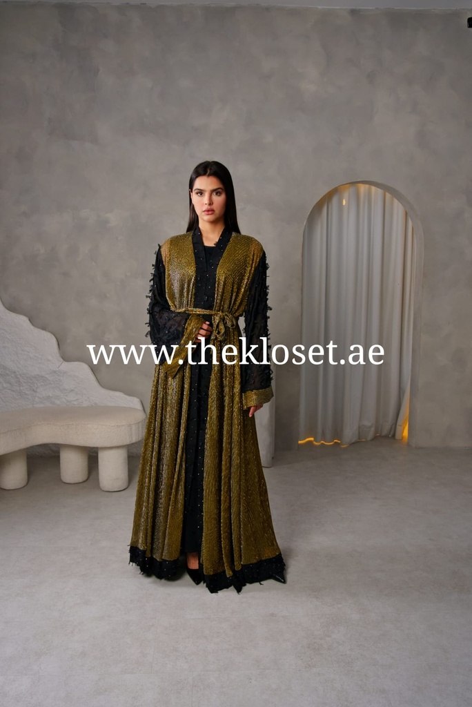 Golden & black ruffles sheer Abaya