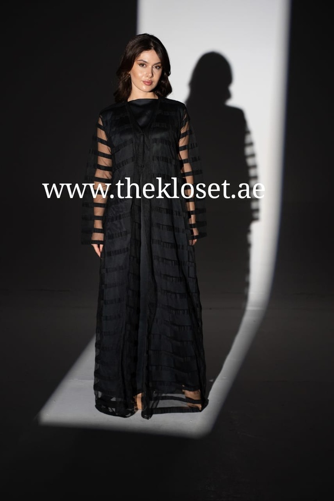 Black sheer striped mesh Abaya