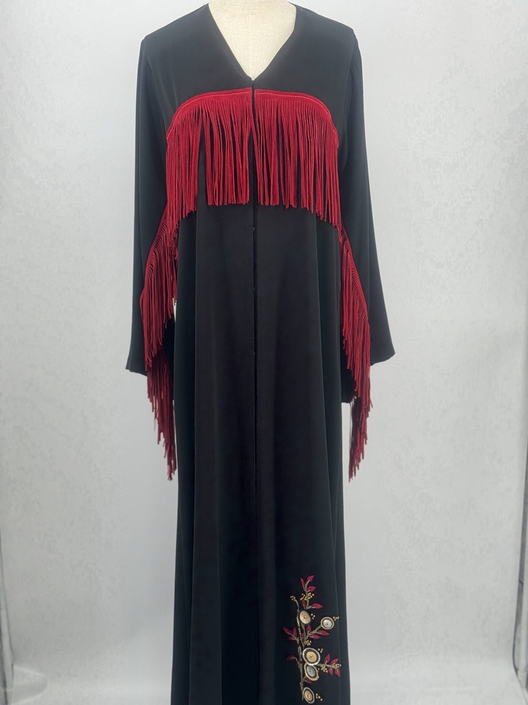 Leather Floral & tassels Abaya