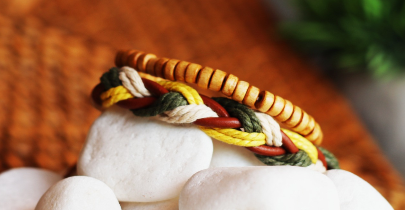 Colorful Leather Chain Bracelet _ Wooden Hand crafted Bracelet