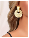 Handmade Rattan Wooden Geometric Round Drop Earrings