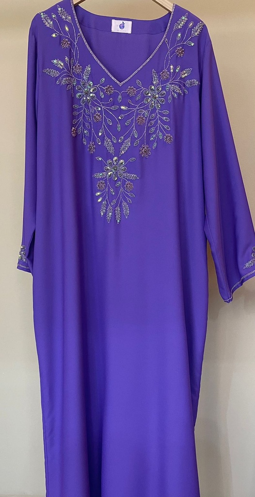 Purple Dress With Flower And Beads Design