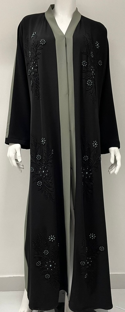 Modern Two-tone Abaya with Stylish Floral Embroidery