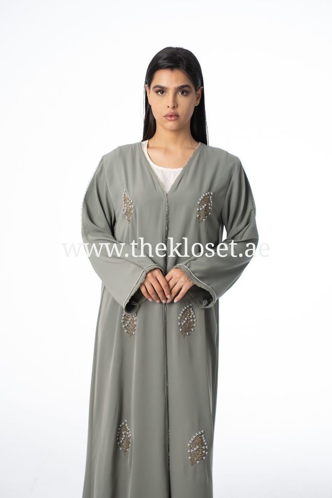 Stylish Beaded Foliage Abaya 