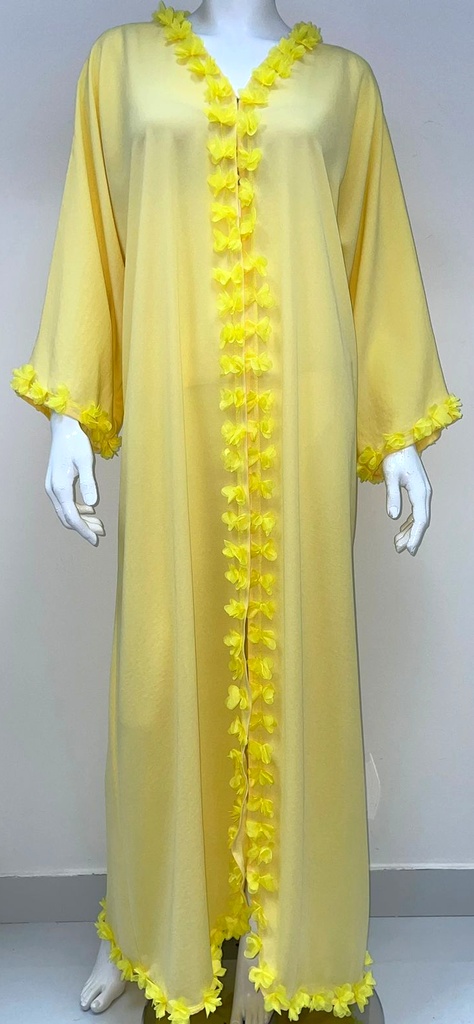  Abaya With Chiffon Cluster Flowers Design