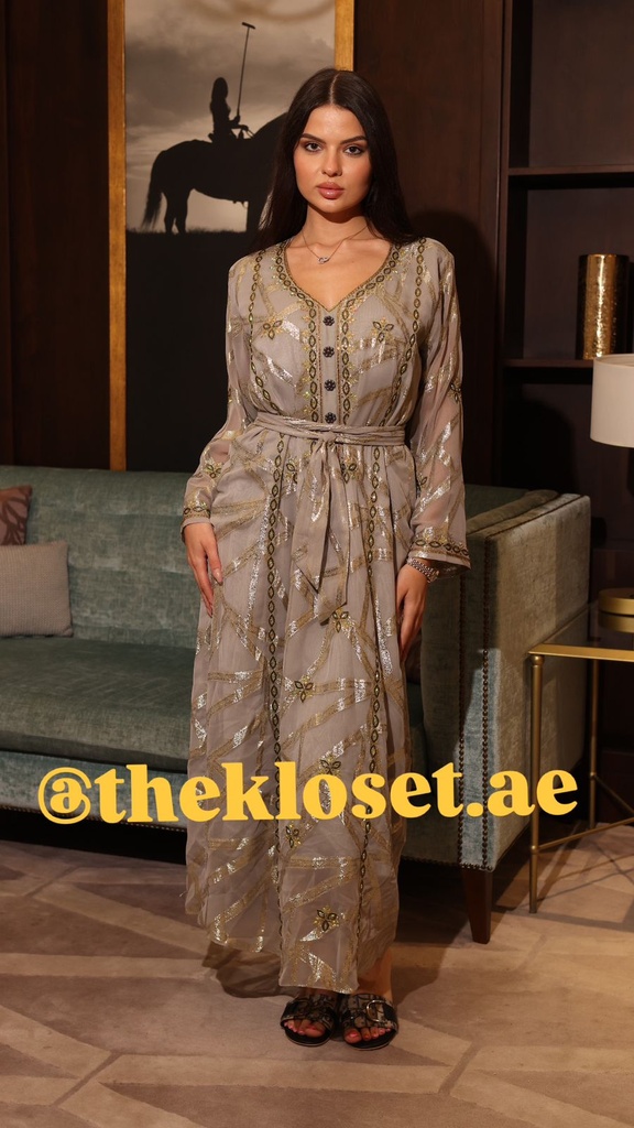 Glittering Hand-Beaded Belted Dress 